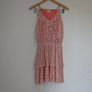 Pink Floral Mini Dress Peach Love California Sleeveless Ruffles Wedding  Small